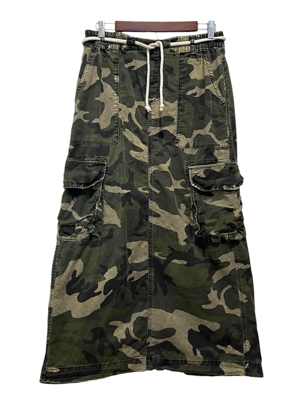 Free People Maxi Skirt Y2K Camo Green Denim Size XS 100% Cotton
